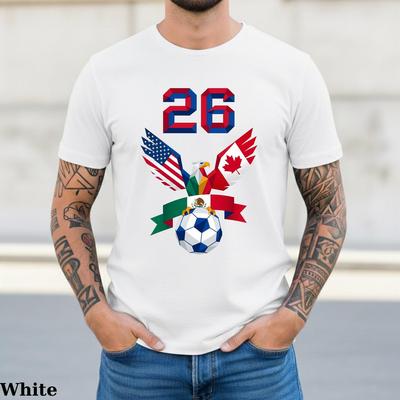26 Nordamerika Fußball T-Shirt | USA Kanada Mexiko Flaggen Flügel Tee | Fußballturnier 2026 Fan Shirt | Vereinte Drei Nationen Fußball Geschenk