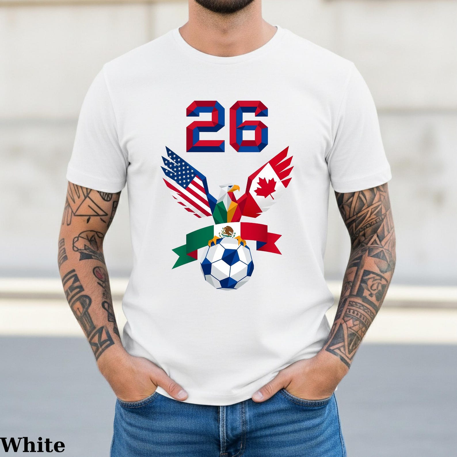 26 North America Soccer T-Shirt | USA Canada Mexico Flags Wings Tee | Football Tournament 2026 Fan Shirt | United Three Nations Soccer Gift 2XL