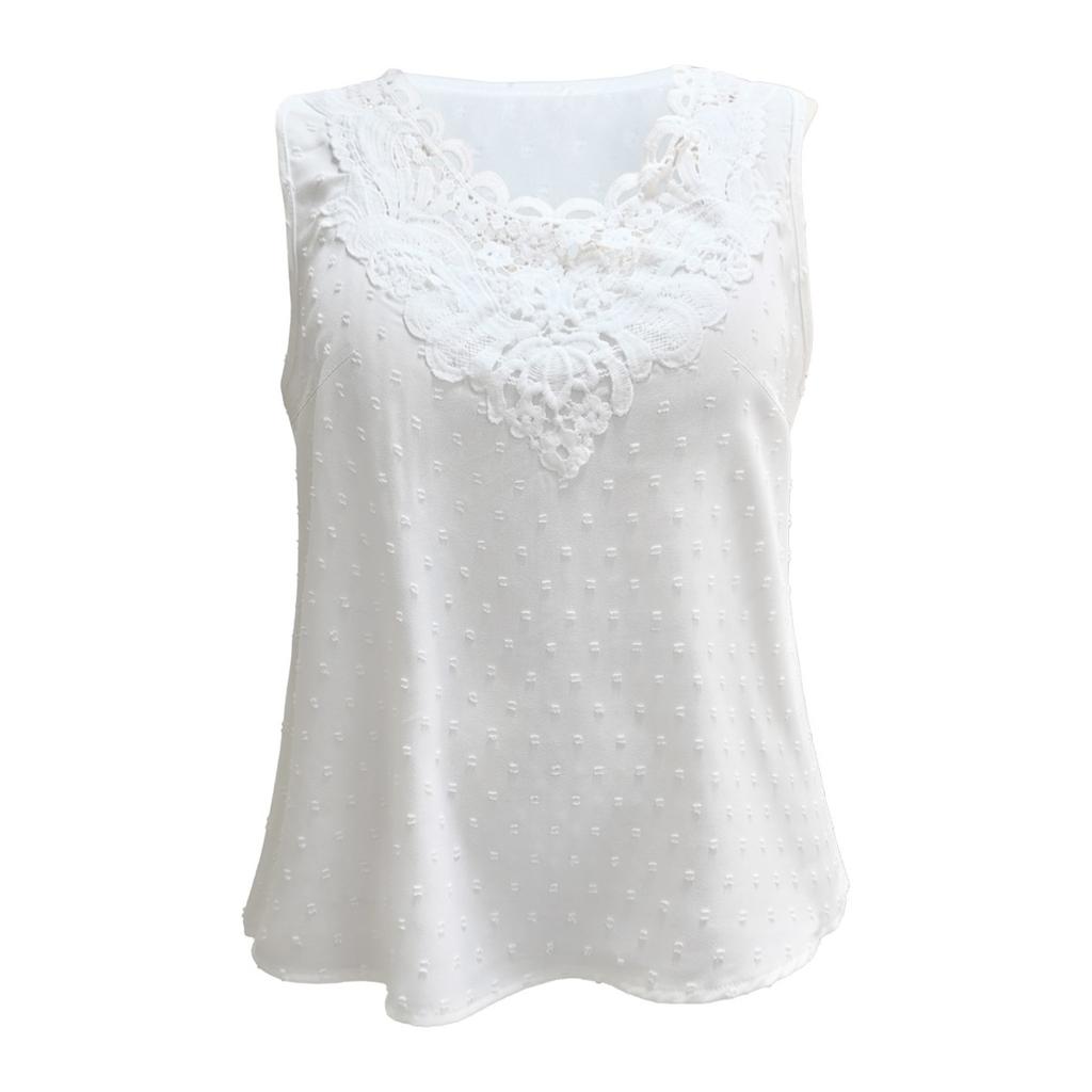 Spring Summer Women's V-neck Sleeveless Lace Trim Tank Top, Casual Fashion Vest Tee for Women, Crossborder Ladies Casual Tops