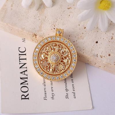 Diamond-Inlaid Rotating Eight Treasures Compass Pendant: New Chinese Style Hollow Round Necklace for Women.