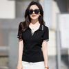 Summer Women's Lapel Collision Colour Slim Thin Casual Cotton Polo Collar Short Sleeve T-shirt