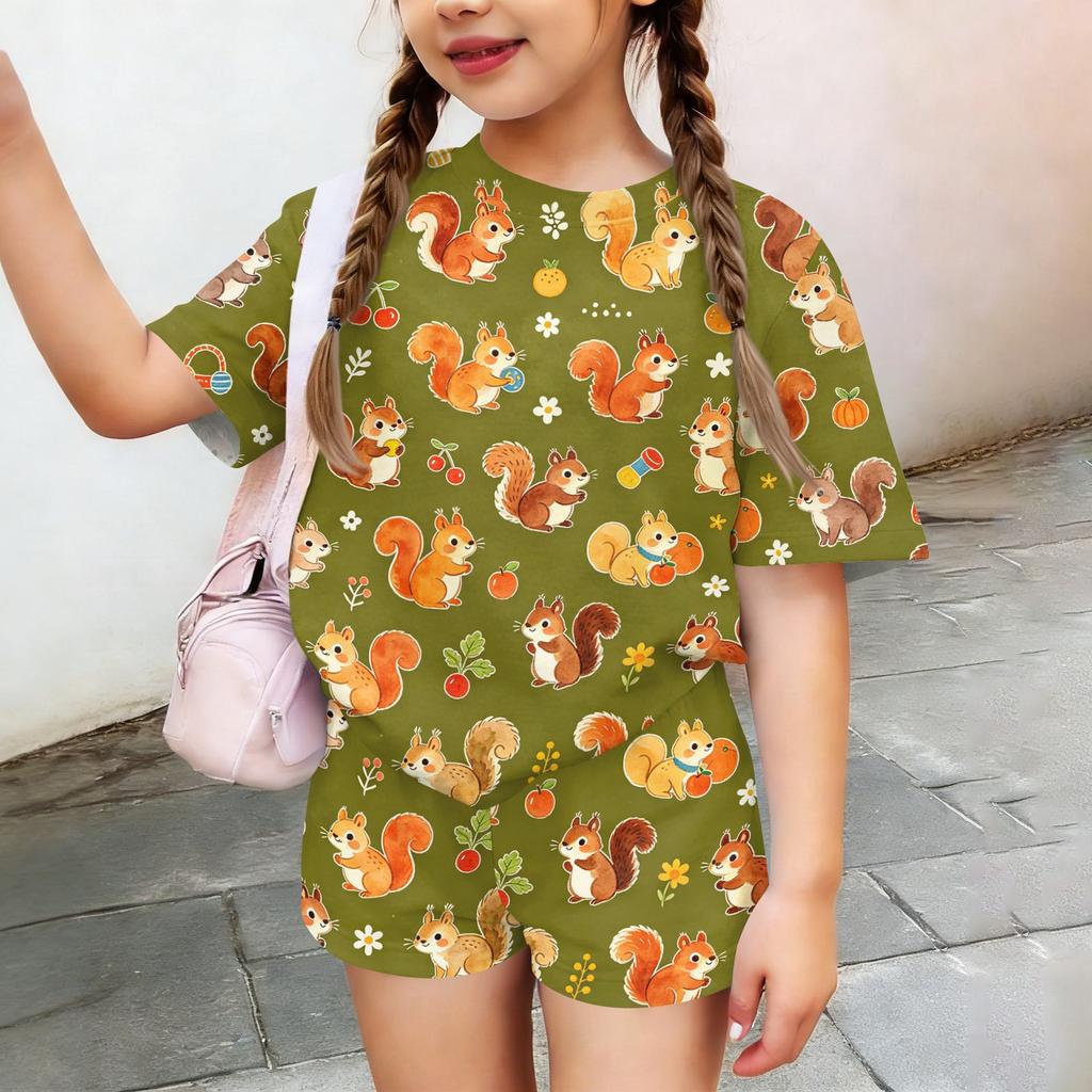 Kids Casual Short Sleeve Shirt and Shorts Set Animal Print Two Piece Outfit Lightweight Breathable Soft Fabric Summer Clothes for Children