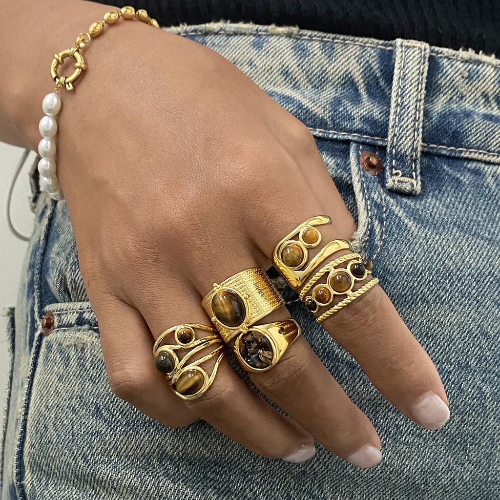 Uworld Μόδα Καφέ Πέτρα Δαχτυλίδι Οβάλ Δαχτυλίδια Αλπακά Για Γυναίκες Ρυθμιζόμενα Στοιβαζόμενα Δαχτυλίδια Κυριών Ζιργκόν Δώρα Για Εκείνη