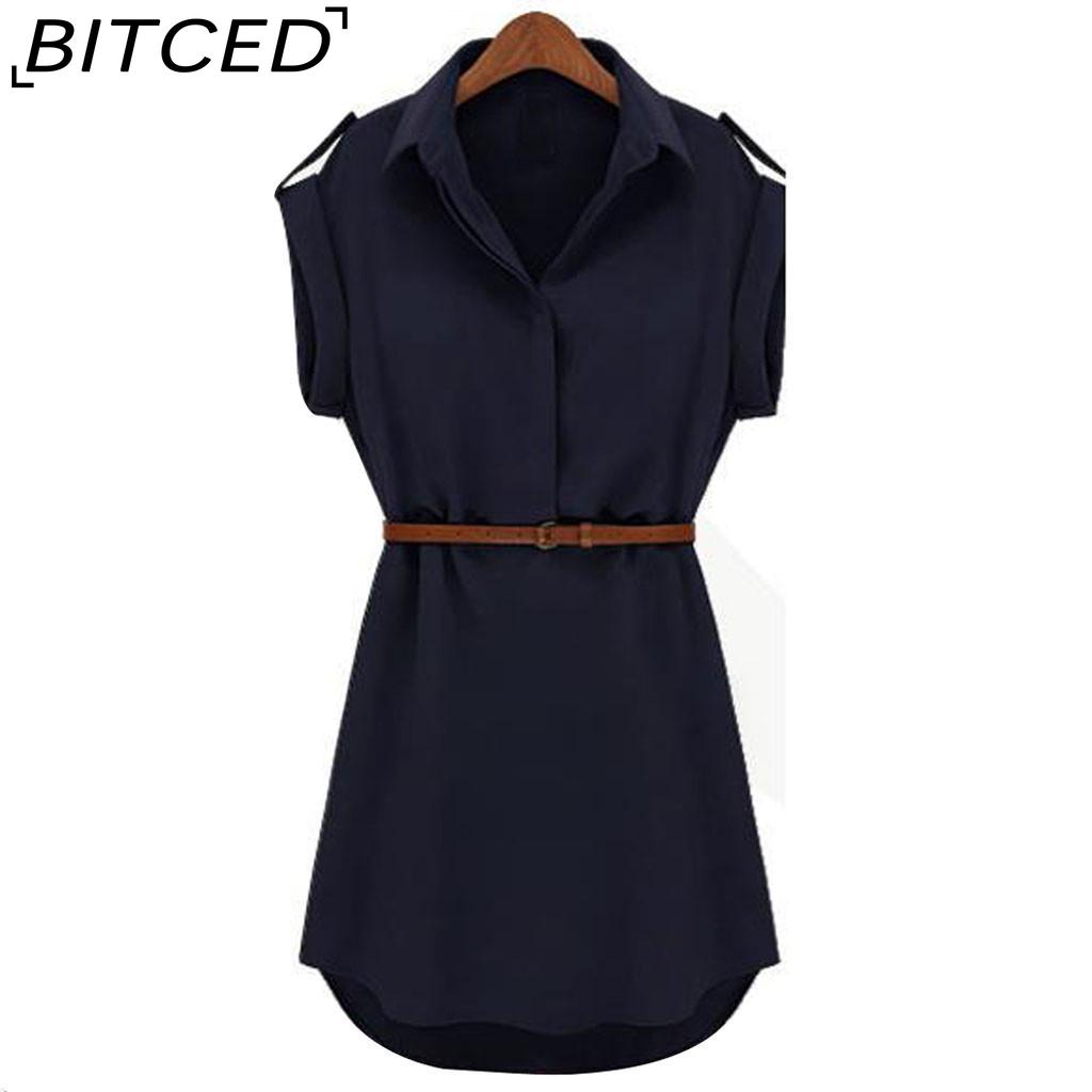 BITCED Women Fashion Casual Summer Loose Short Sleeve Belt Dress