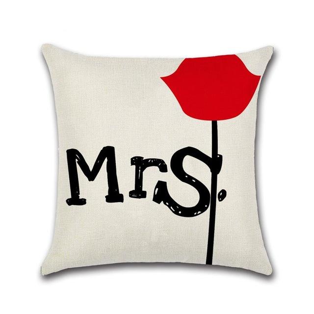 Lover Red Lips Beard Cushion Cover Cotton Linen Valentine'S Day Throw Pillow Case For Sofa Couple Decorative Pillowcase Zt119