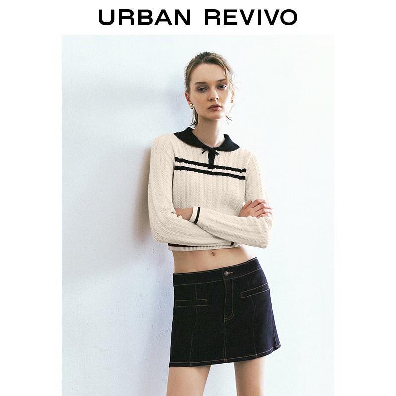 UR Women's Retro Color-Block Bow-Knot Long-Sleeve Knit Top