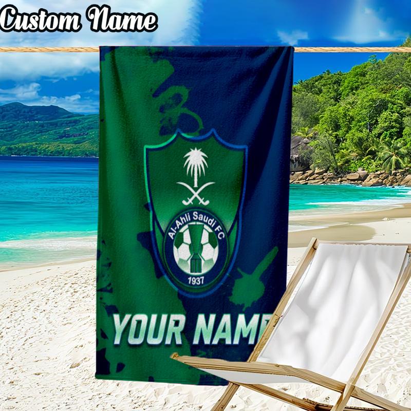 Custom Name Saudi football Beach Towel - Soft, Ultra-Absorbent Microfiber, Lightweight, Perfect for Beach, Parties, Travel, Camping