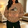 Damen Casual Pullover mit Rundhalsausschnitt, Langarm, Leopardenmuster, mit Brusttasche für Haustiere