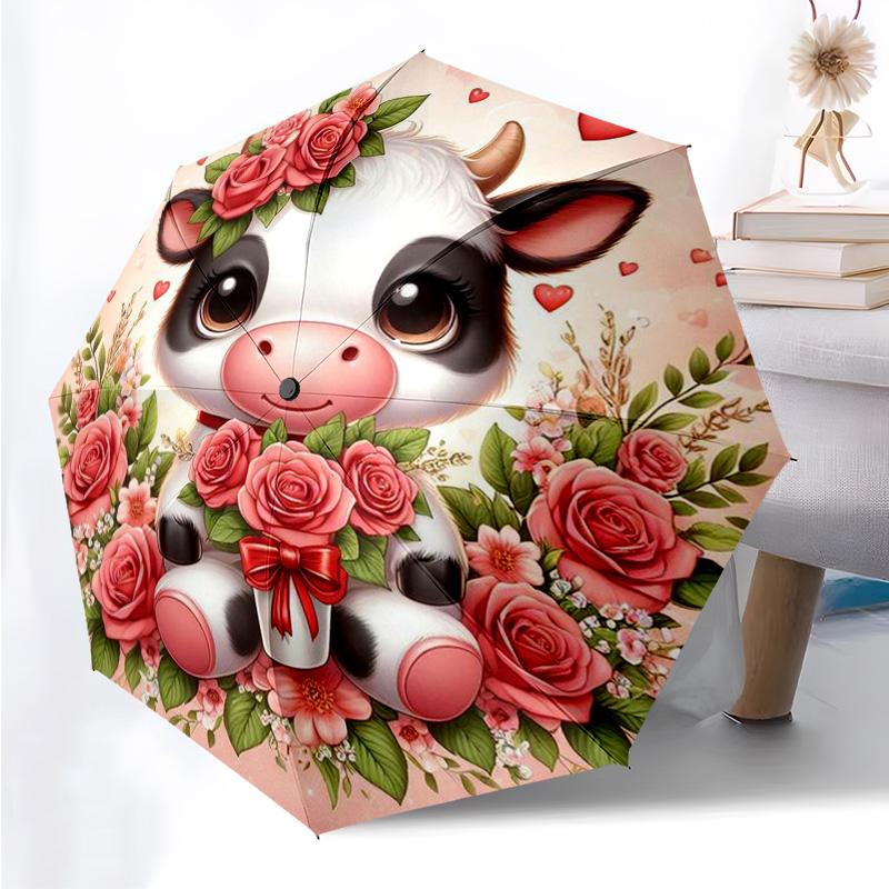 Highland Cattle Pattern Folding Umbrella Fashion Auto-Open 8 Iron Ribs Plastic Handle Foldable Sunshade Perfect Christmas Gifts