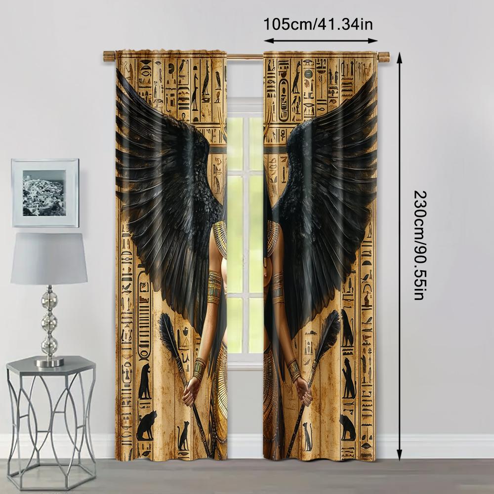 2pcs, Curtains&Window Treatment 2D print with the goddess Isis_ pharaohs and hieroglyphics Polyester (without rod) Festive Use