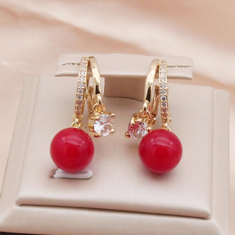 

Модные красные серьги-капли с искусственным жемчугом для женщин, модные серьги-кольца с цирконием, ювелирные изделия, аксессуары для вечеринок золотой