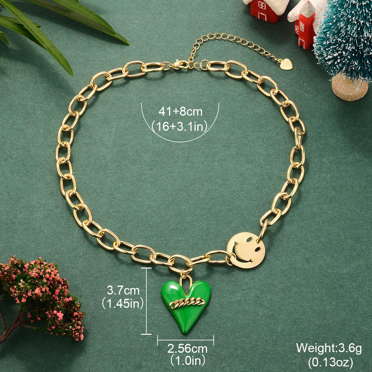 European and American black and green love necklace, Christmas dripping oil temperament, niche exaggerated pearl smiley face trend neck chain