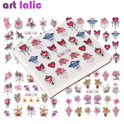 24 Uds. De pegatinas de transferencia al agua para decoración de uñas barrocas, collar de flores de encaje, decoraciones con patrón, calcomanías deslizantes para manicura