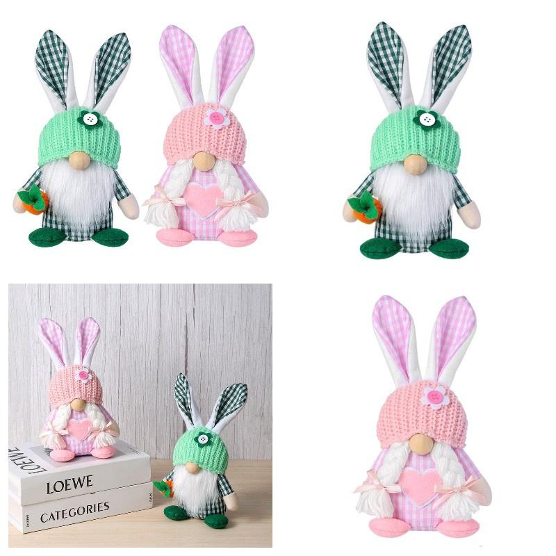 Chaoya Easter Fabric Faceless Bunny Couple Dolls Knitted Hat Decoration Figurines