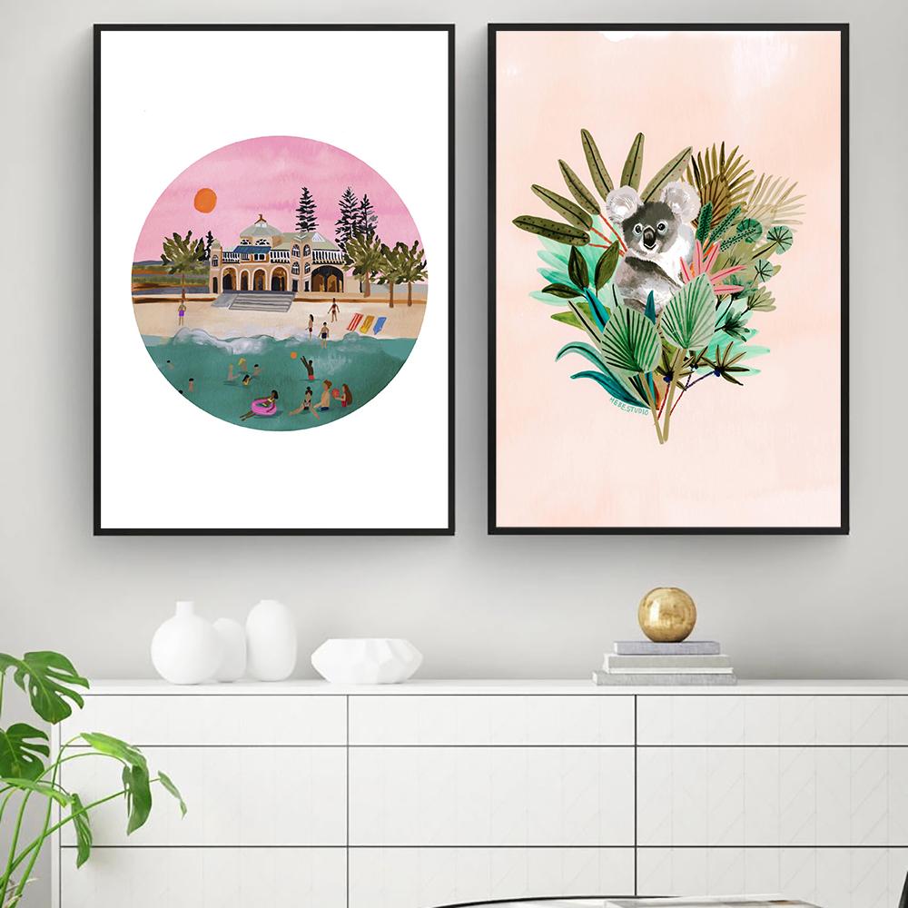 Vintage Watercolor Moroccan Porch Architecture Wall Art Canvas Painting Living Room Home Decor Pictures Posters and Prints