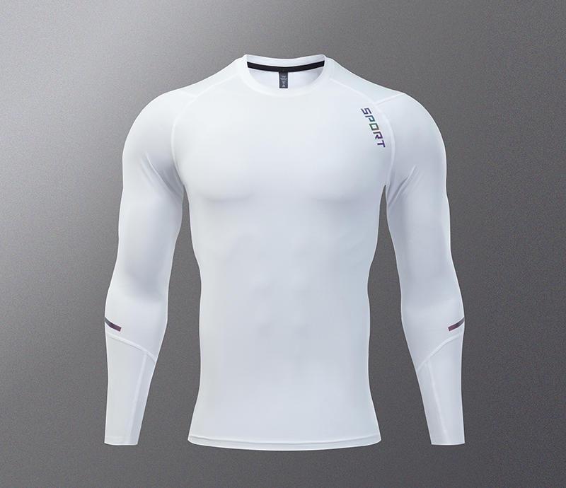 

Мужской быстросохнущий кросс-граничный комплект для бега и тренировок: Тайтсы с длинным рукавом, высокой эластичности для баскетбольных тренировок M белый