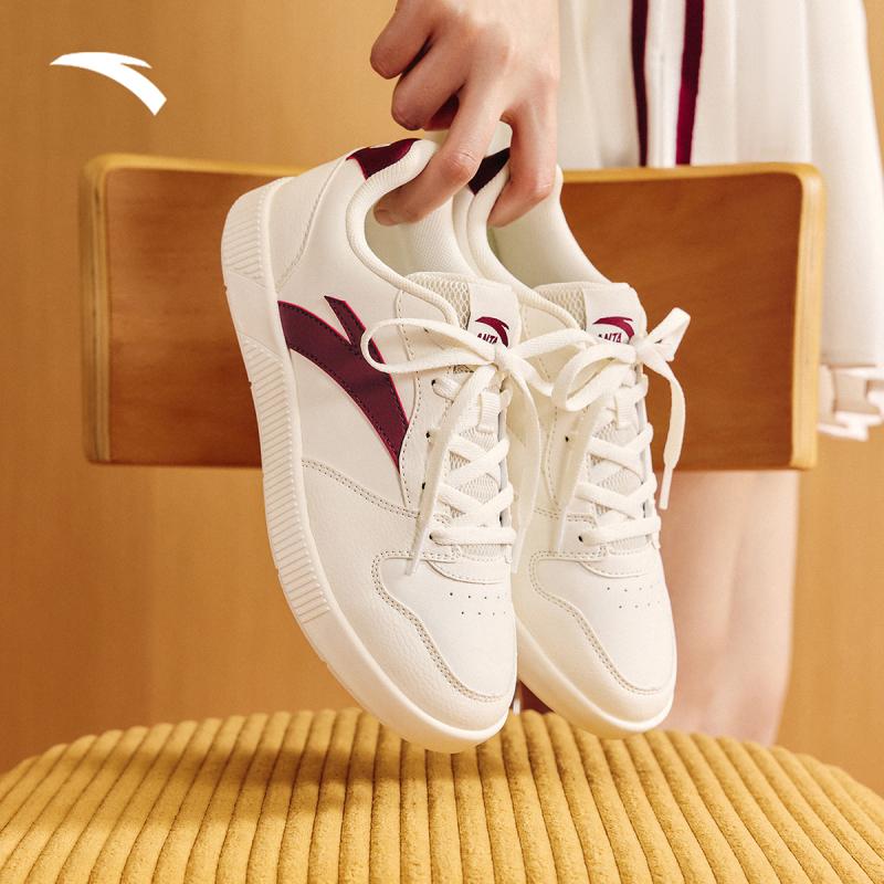 Anta Lightweight Breathable Height Increasing Low top Skateboard Shoes Women's White Red Sneakers 922538042-6
