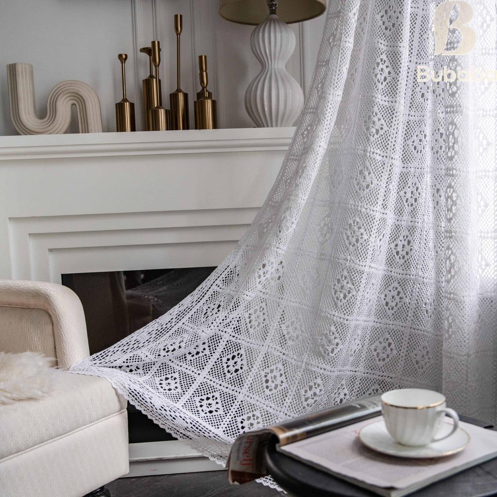 Bu Papa Curtain: Light-Permeable Hollow Crochet Patchwork Floor-to-Ceiling Bay Window Gauze, American Style