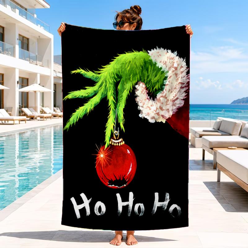 Green monster Christmas Spirit Beach Towel, Microfiber Beach Towel, Perfect For Pool, Beach, Travel, Home Decor Beach Party Fan gifts
