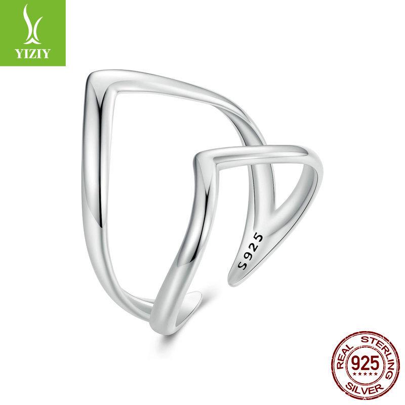 

Кольцо из стерлингового серебра V-образной формы, двухслойное, открытое - Модные панк-украшения Adjustable (US size 8) серебряный