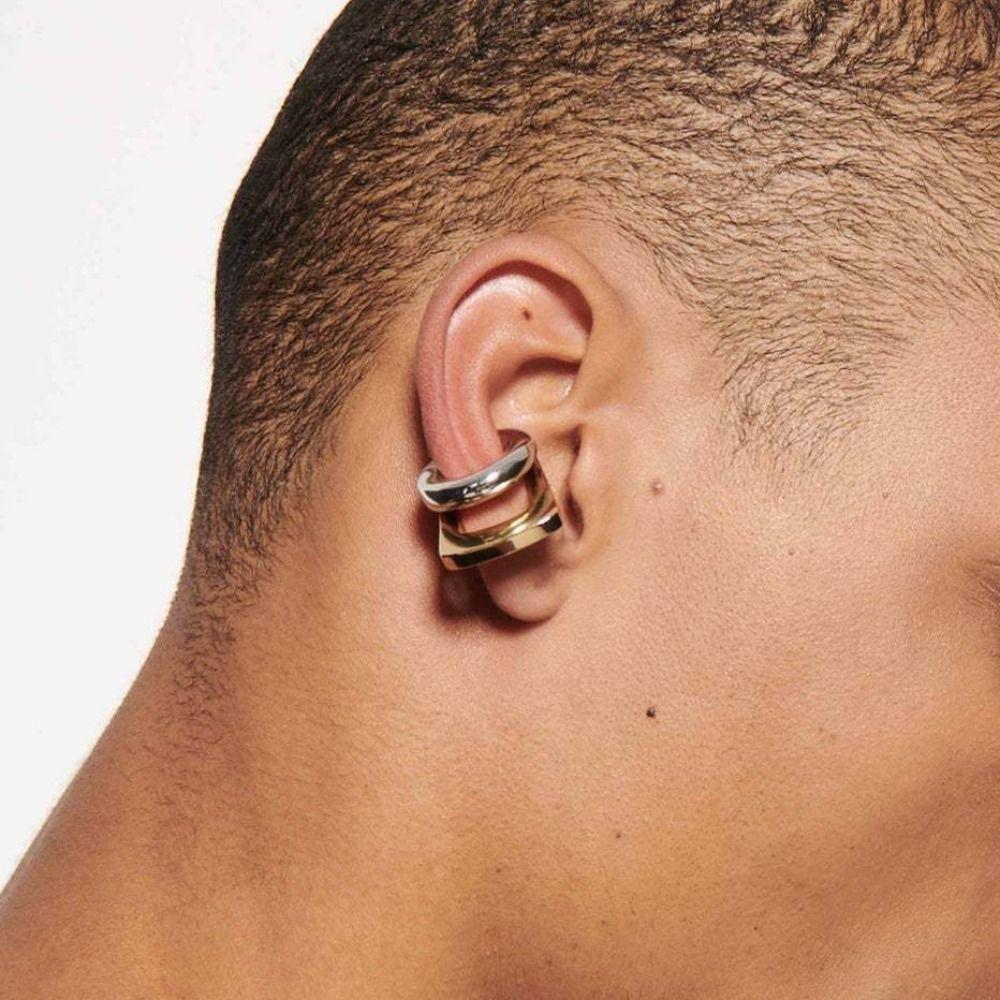 Gold Silver Double Layer Earrings Two-tone Design Huggie Earrings Geometric Earrings Retro Style