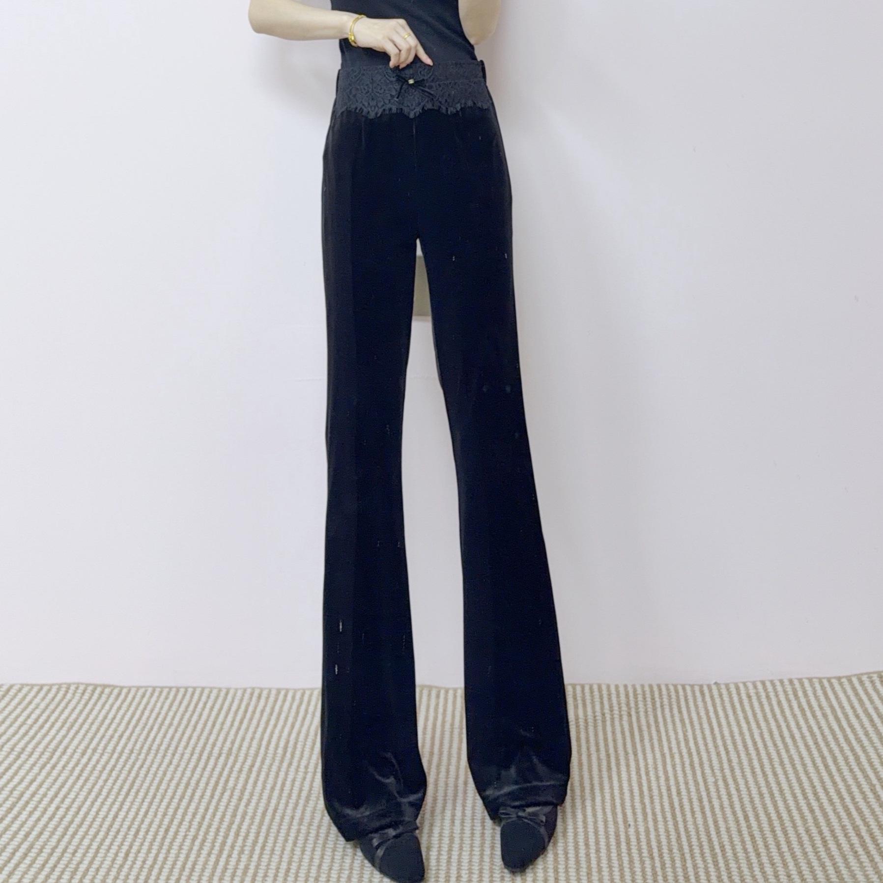 

2026 Spring/Autumn Korean Style High-Waisted Slimming Velvet Straight-Leg Micro-Flare Pants M (45-55 kg) чёрный