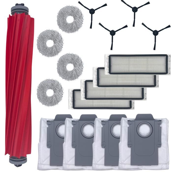 Pack accessoires - Phonillico® - Roborock QREVO - 4 sacs à poussière - 4 filtres - 4 brosses latérales