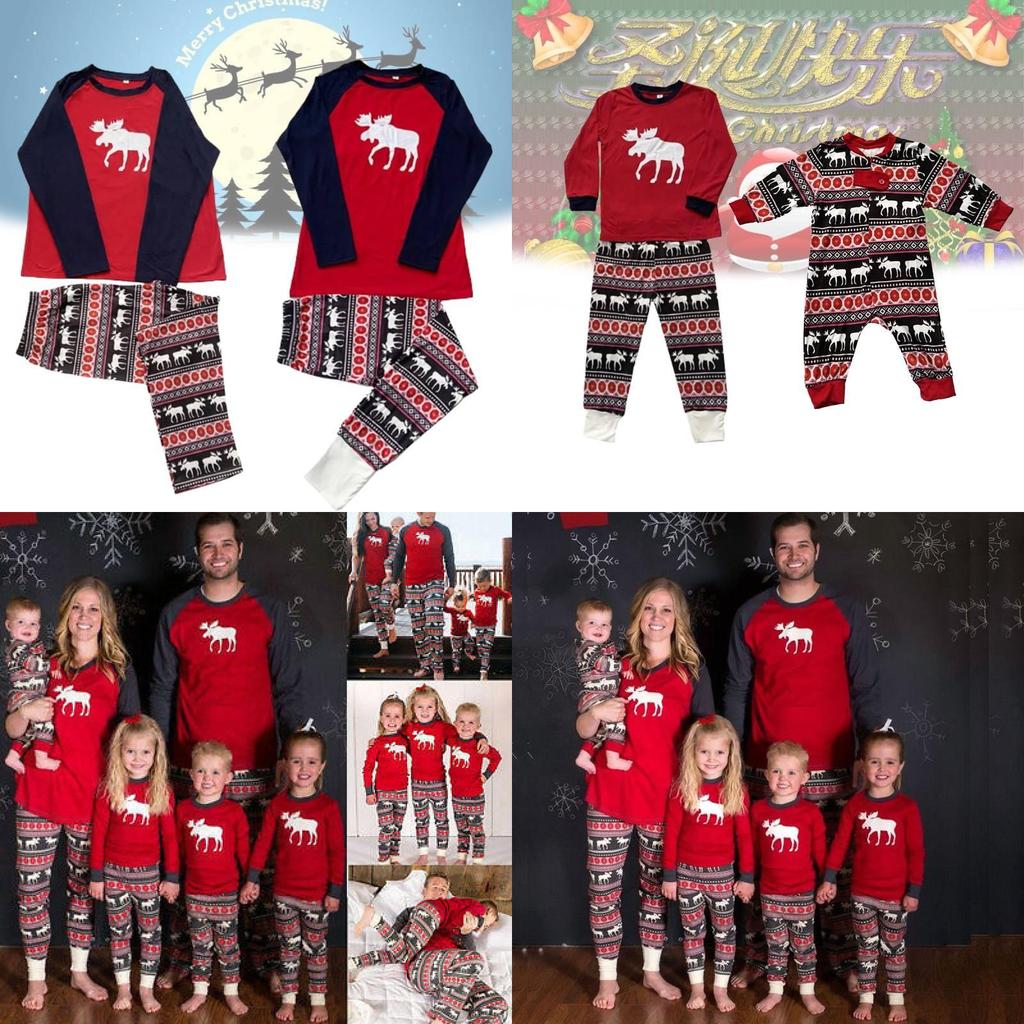 Cozy Christmas Family Matching Pajamas Set Deer Print Long Sleeve Winter Outfit