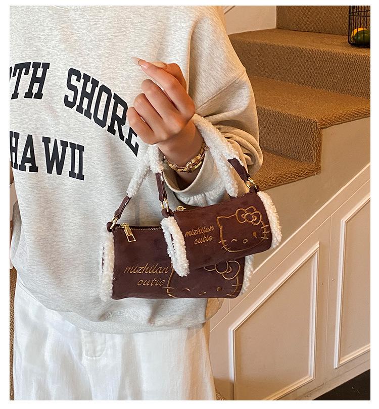 Niedliche Plüsch-Kätzchen-Handtasche für Kinder - Retro Runde Umhängetasche für Herbst/Winter