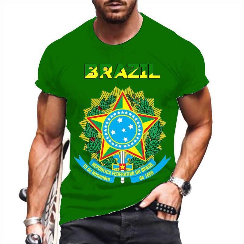 Summer Round Neck 3D Brazilian Flag Football Jersey Print Top Fashionable Casual Short Sleeved Men's T-shirts