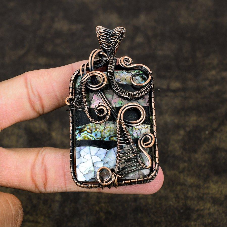 Mother Of Pearl Handmade Copper Wire Wrap Jewelry Pendant 3.19" U1r78