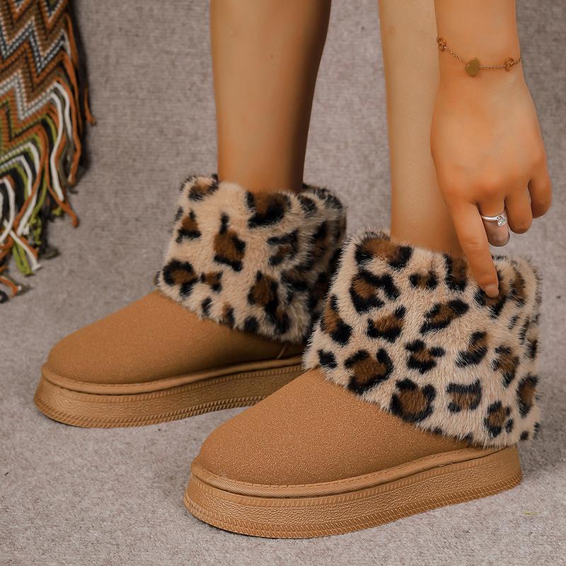 Fashion Fashion Leoaprd Fur Snow Boots for Women Faux Suede Cotton Padded Platform Shoes Woman Winter Non Slip Thick Plush Ankle Boots