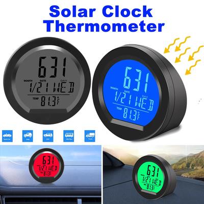 Horloge de tableau de bord de voiture solaire: Écran LCD, heure, date et température - Rétroéclairage automatique