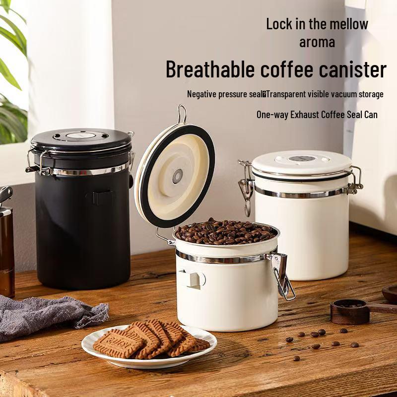 

Stainless Steel Airtight Coffee Bean & Cat Food Storage Jar with One-Way Valve Steel 1.2L (~0.5 kg) Coffee Powder