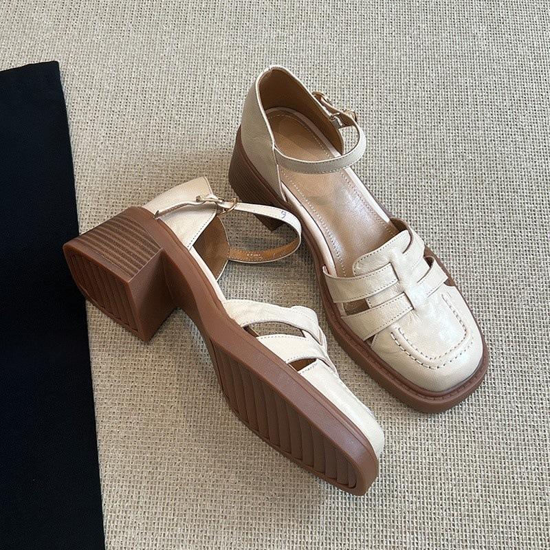 Breathable hollow bag head sandals women's 2025 summer new comfortable soft sole high heel Roman sandals