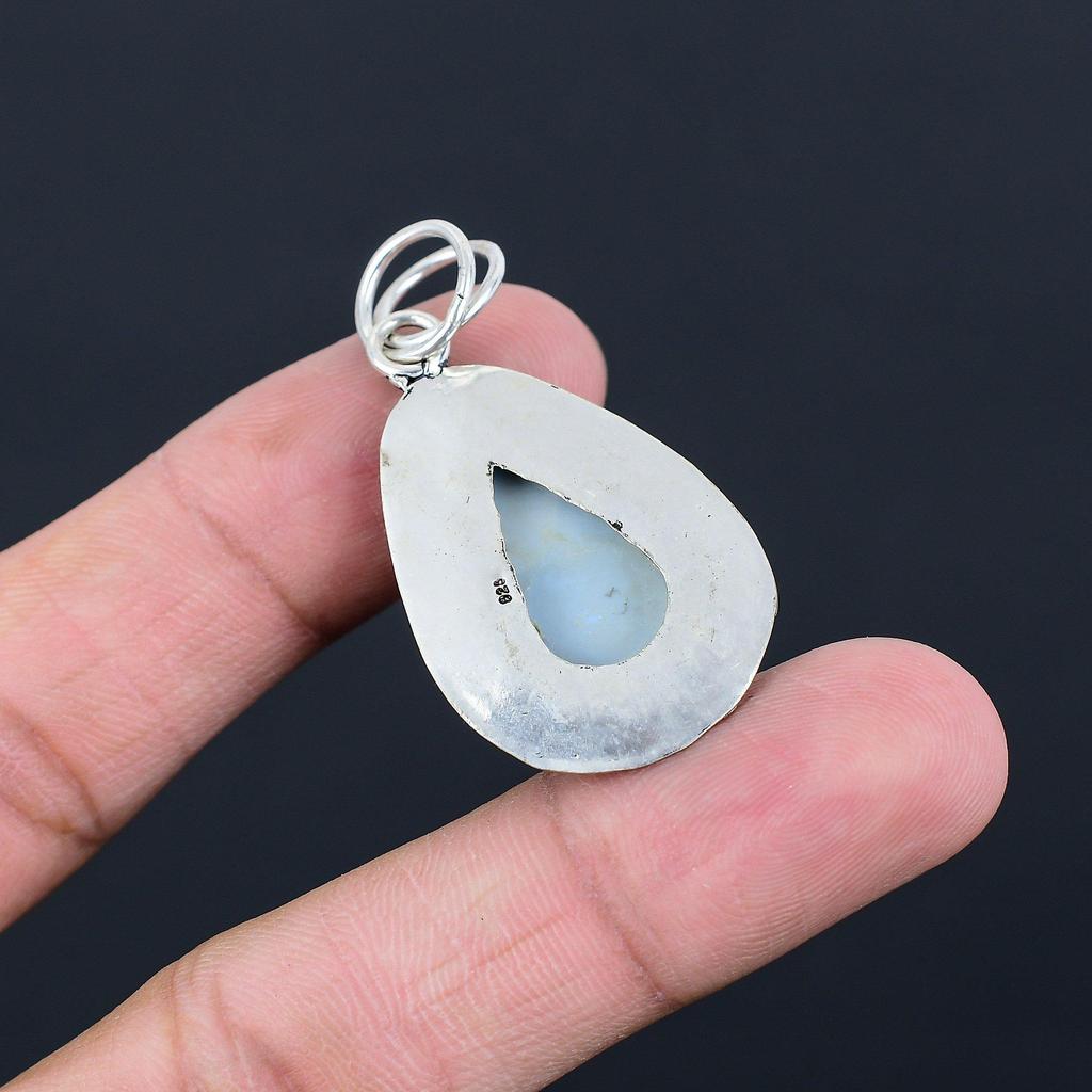925 Sterling Silver Owyhee Blue Opal Stone Wedding Boho Engagement Wife Pendant