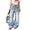Design Sense Creases Doing The Old Washed Jeans Women Loose Wide Leg Pants High Waist Drag Floor Long Pants Jeans for Women Long Denim Pants