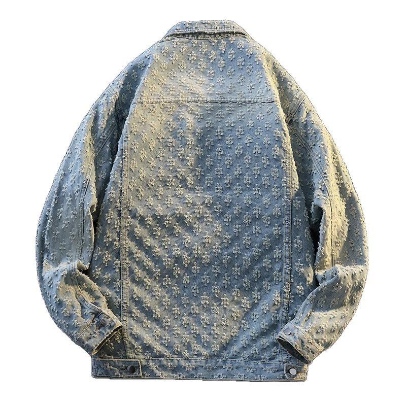 2026 Spring and Autumn New Trendy Brand Retro Denim Jacket Men's Washed Small Fragrant Wind Jacquard Couple Tooling Jacket