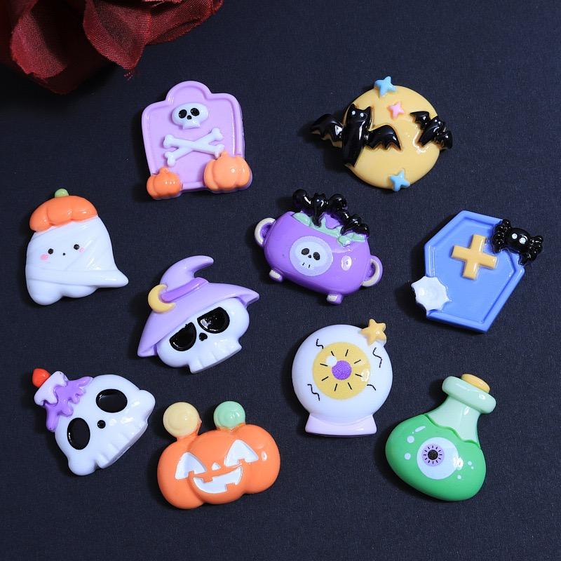 10Pcs New Mini Cute Cartoon Halloween Collection Flat Back Resin Cabochons  DIY Jewelry Craft Decoration Accessorie