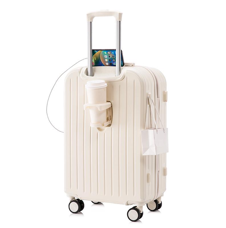 20-Inch Lightweight Women's Leather Carry-On with Silent Wheels and Multi-Functional Design