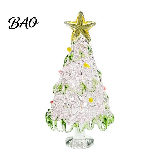 Holiday Desktop Decorations Hand Blown Glass Christmas Tree Figurine, Mini Tabletop Ornaments Xmas Ornament, Handmade Decoration Party Photo Props