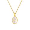 Vnox Women's Pretty Letters Necklace, Stainless Steel Oval White Shell Letter A-Z Pendant, Gold Color Jewelry Gifts