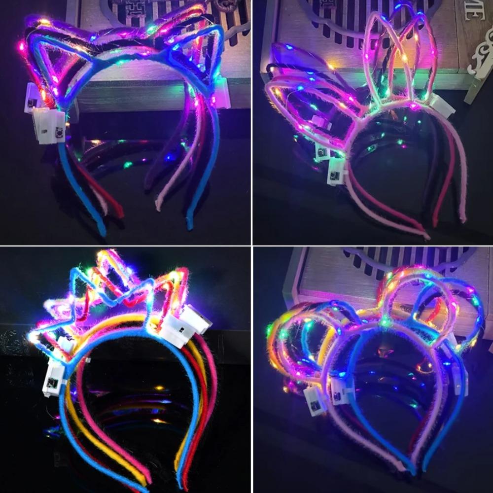 10/20/30pcs Girl Women Led Glow Cat Bunny Ear Hairband Light Up Flash Headband Glow In the Dark Birthday Wedding Party Supply