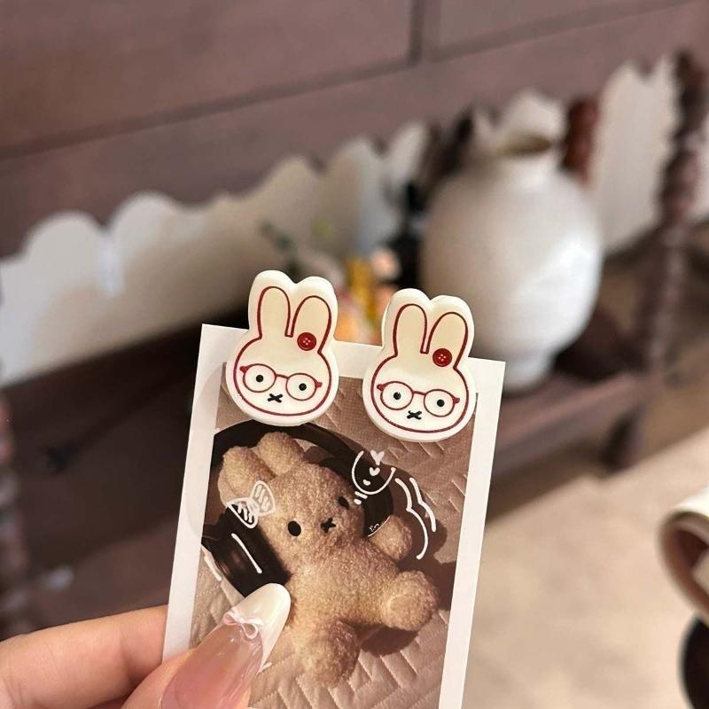 Vintage Kawaii Miffy 3D Acrylic Clips Cute Cartoon Bunny Mini Hair Clips Set Sweet Aesthetic Hair Accessories for Women  Girls