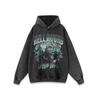 Mens Oversized Washed Distressed Wolf Print Hoodie Streetwear Hip Hop Casual Long Sleeve Cotton Sweatshirt