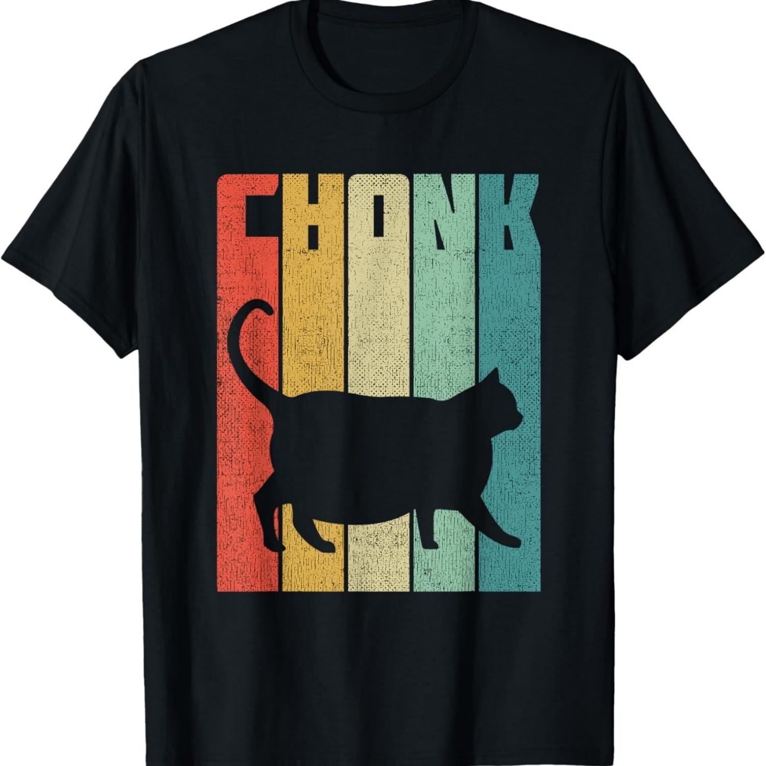 Distressed Retro Chonk Cat Tee 80s Funny Fat Cat Meme T-Shirt for Men Women Girls Kids S чёрный
