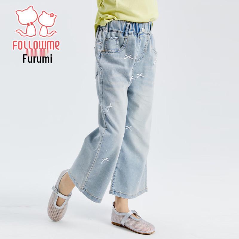 Fulomi Girls' Summer Sweet Bow Wide-Leg Jeans