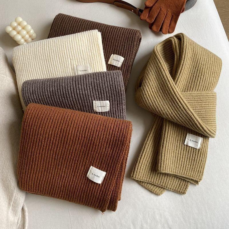 Korean Style Solid Color Knitted Scarf Women Warm Thick Neck Warmer Winter Accessory