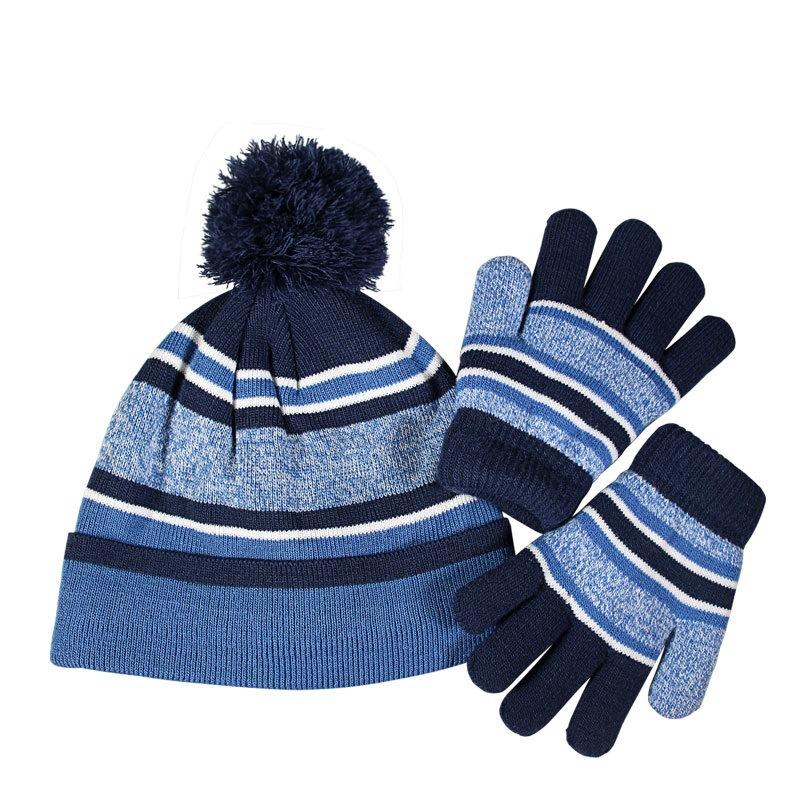 European and American Children's Wool Ball Hat Gloves Two Piece Set Christmas Gift Winter Plus Velvet Warm Knitted Hat