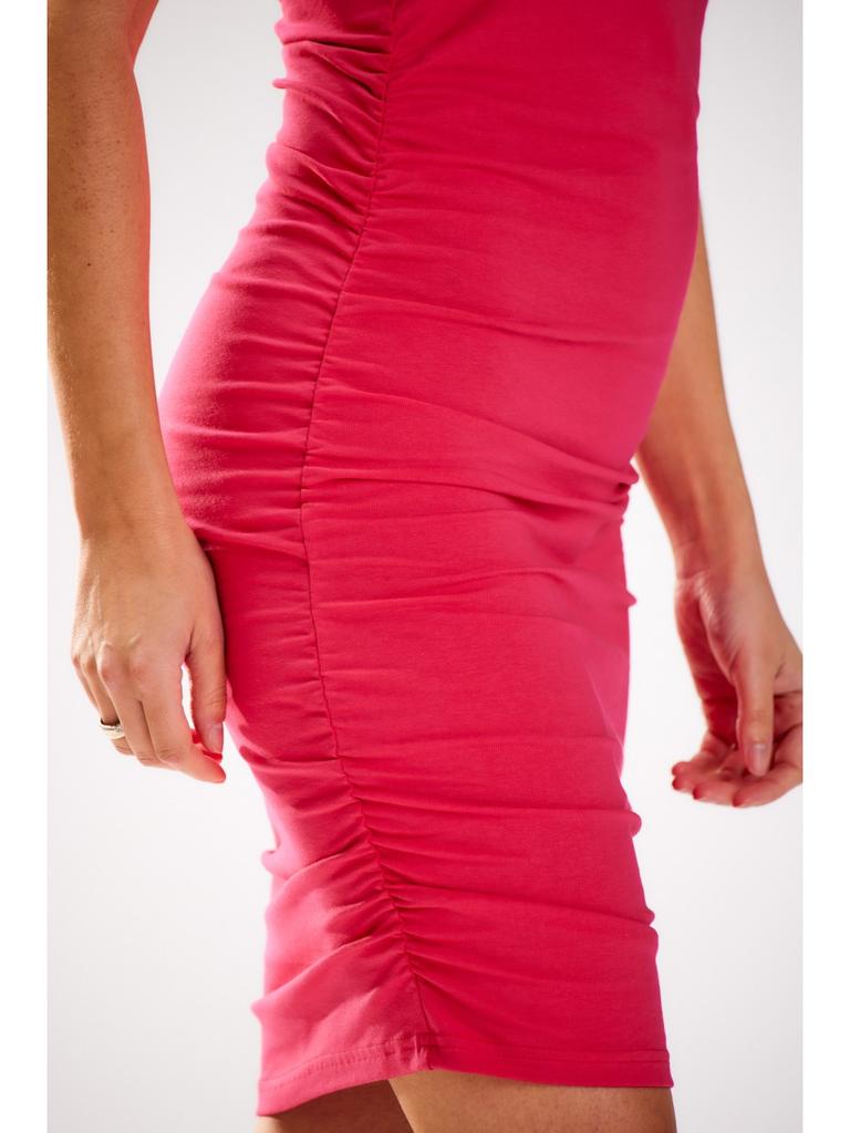 Cotton Mini Dress with Ruffles and Short Sleeves, Fuchsia M